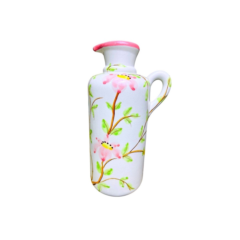 Hand Painted Floral Ceramic Pitcher Signed Martan Robalo 11" Pitcher Bud Vase